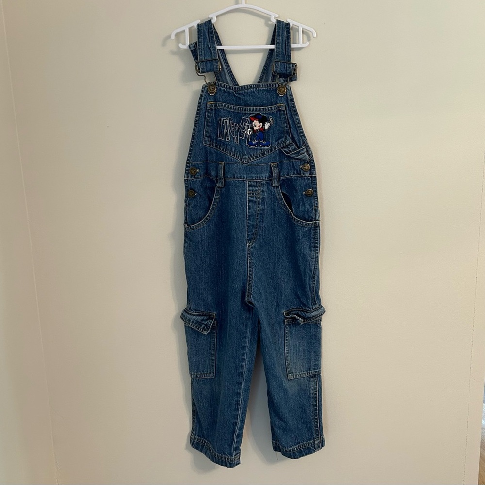Mickey Mouse construction vintage boys denim overalls 4T GUC‎ classic 90s